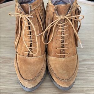 Women’s Tan Suede Fringe Lace-Up Boots